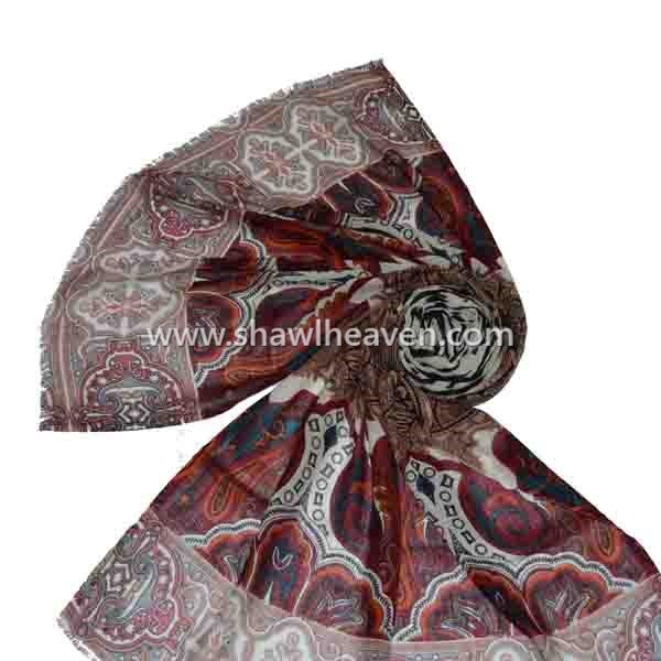 Digital print wool scarves and shawls
